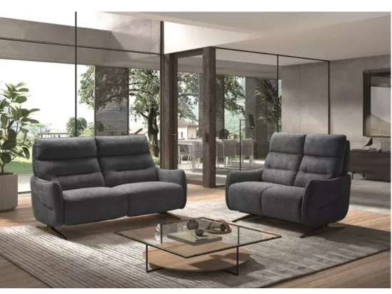 Canapé de relaxation en microfibre Kondonia-Couleur Bleu foncé-Système Electrique-2 places