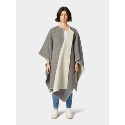 Norwegischer Poncho Lammwolle, Grau-Natur
