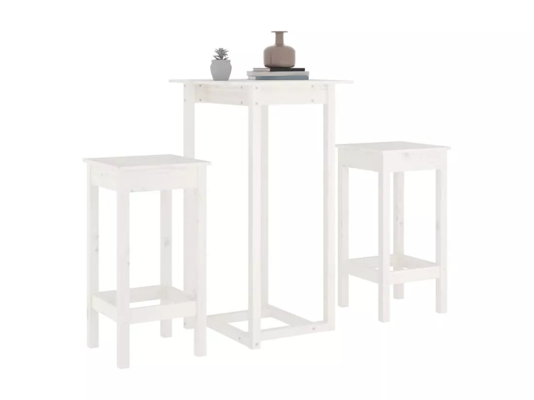 Ensemble de bar 3 pcs Blanc Bois de pin massif
