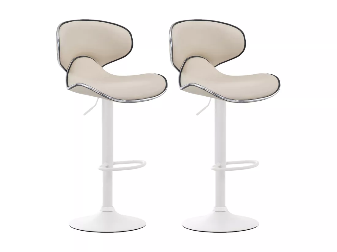 Lot de 2 Tabouret de bar - Similicuir & Blanc - Crème - Las Vegas v2