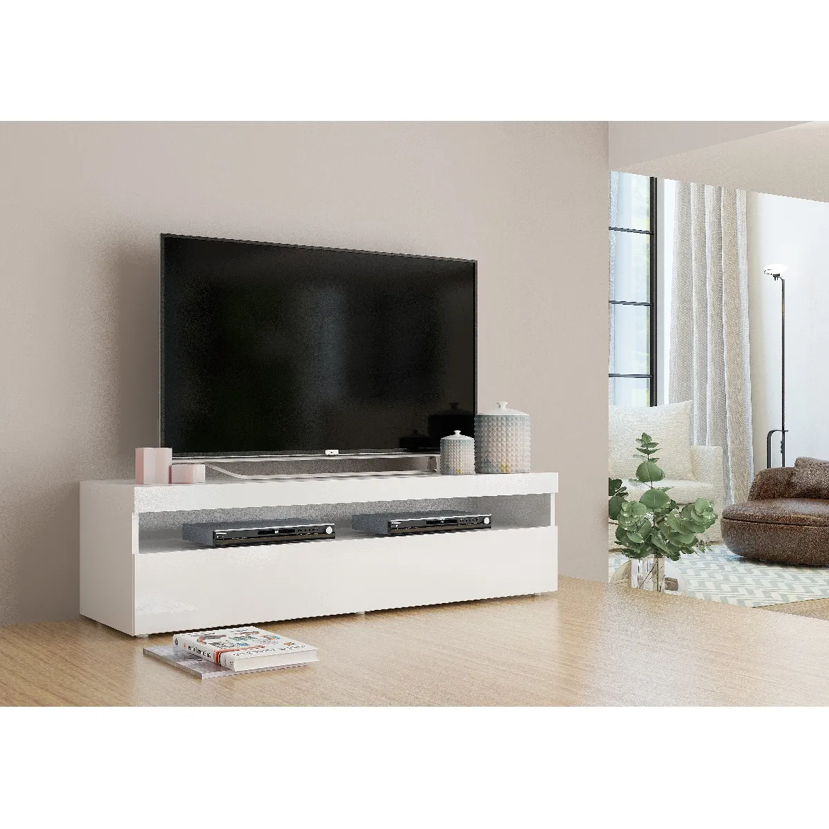 Alter Meuble TV 130x45h36 Blanc brillant