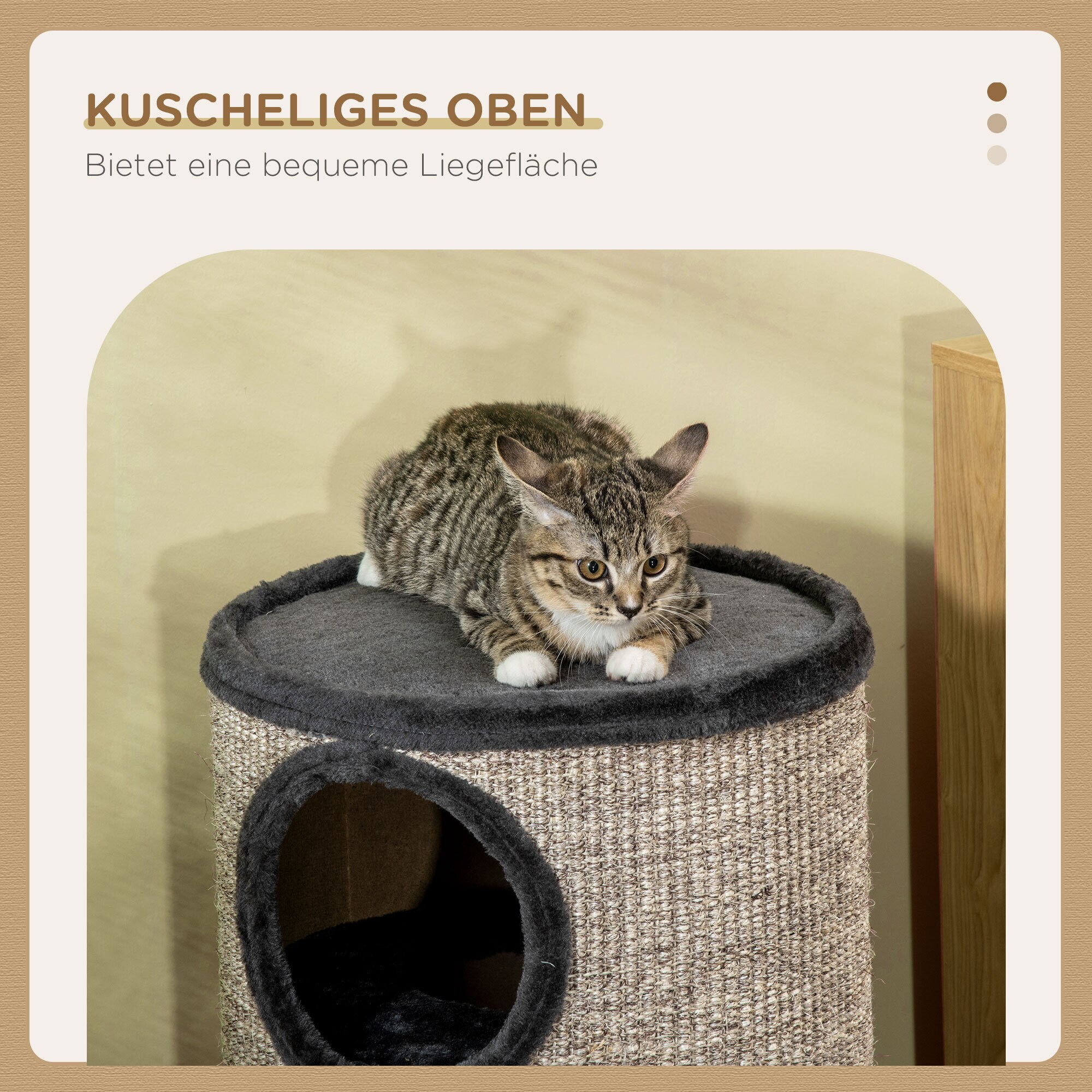PawHut Kratztonne mit 3 Höhlen grau 38L x 38B x 70H cm