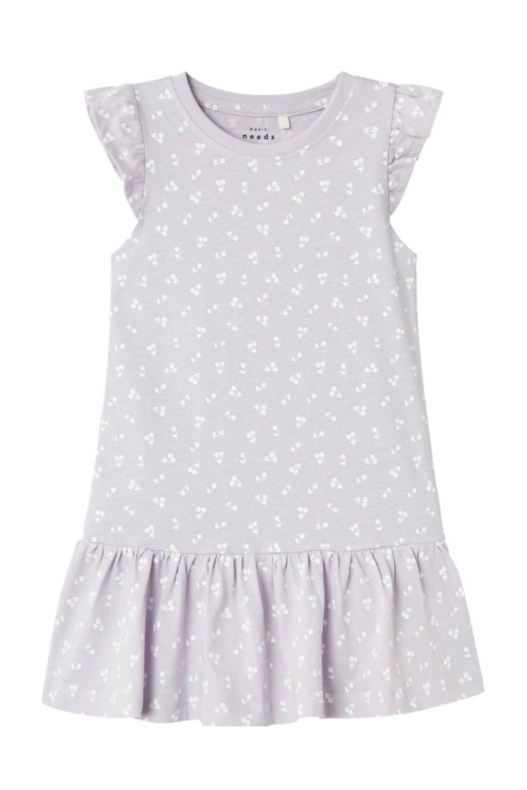 NAME IT A-lijn jurk NMFVIDA met all over print en ruches lila/wit