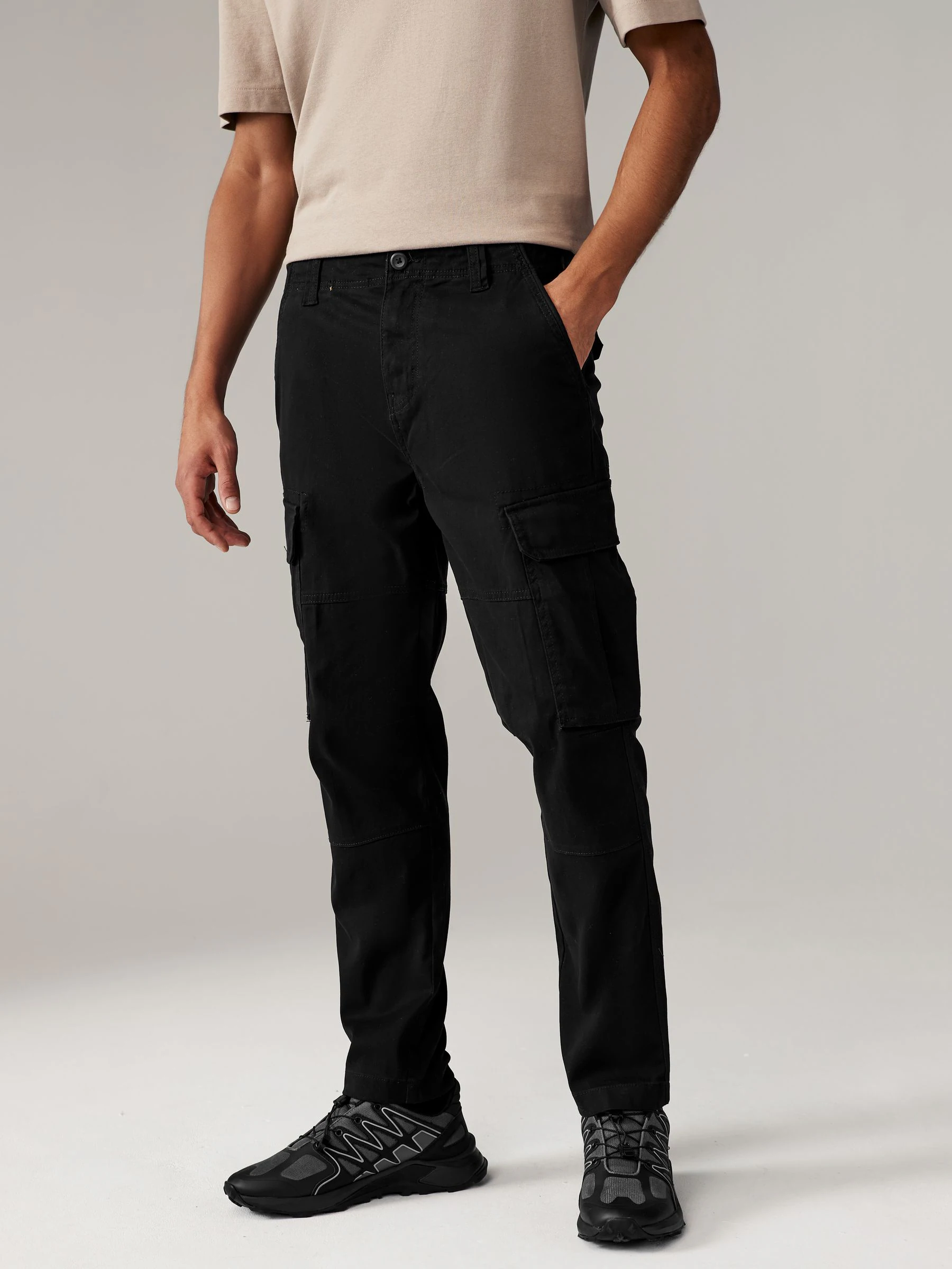 Zwart/antraciet - Slim Fit - Verpakking van 2 stretch-cargobroeken met hoog katoengehalte