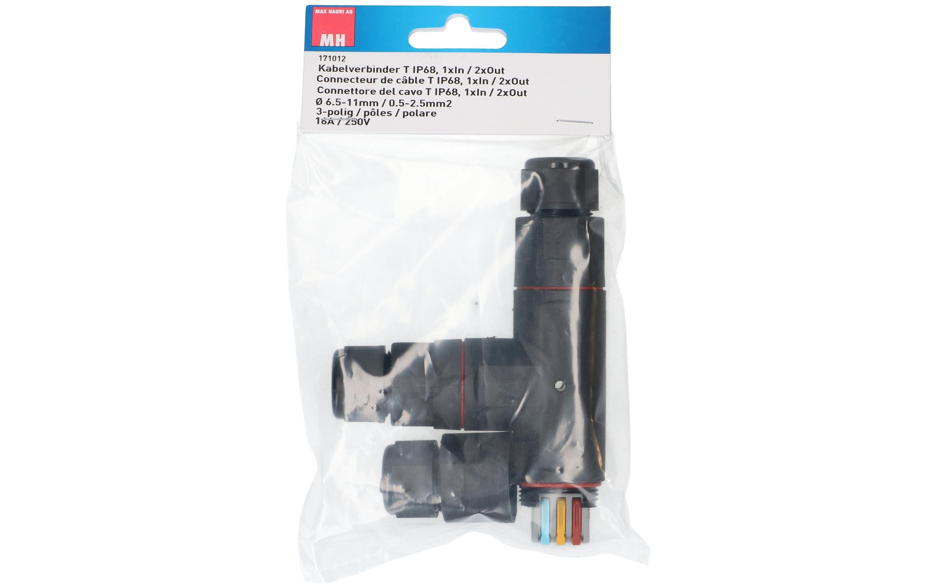 Verbindungsmuffe T-Stück IP68, 6.5 - 11 mm, Schwarz3-fach Kabelverbinder für den Aussenbereich
