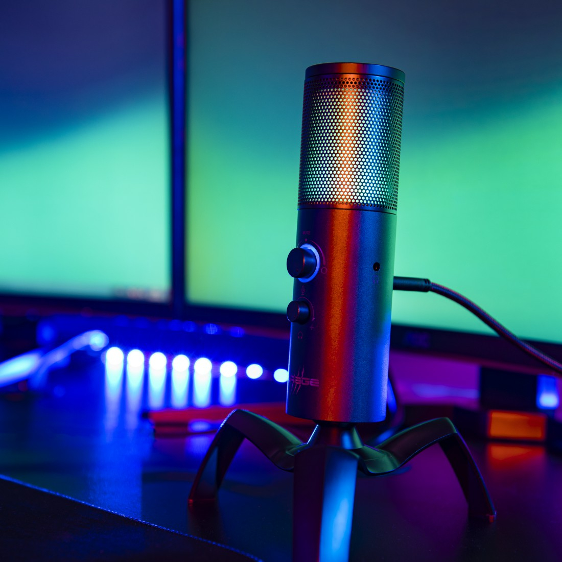 Stream 750 HD Illuminated Studio Streaming Cardioid USB Mikrofon   Dreibein Stativ Standfuss und RGB Beleuchtung (00186059) - Schwarz