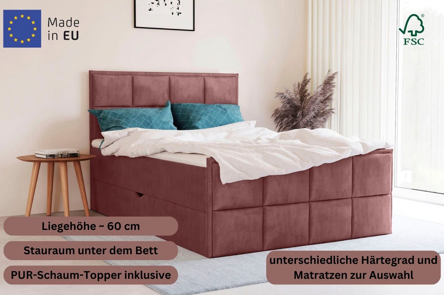 Leonique Boxspringbett »Timeo« in den Breiten 120,140,160 & 180 cm erhältlich