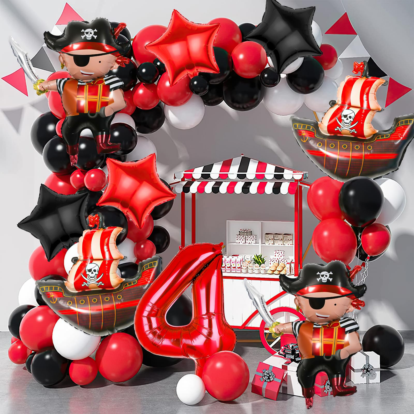 (9-tlg. Set) Party Zahlen Folien Ballon Kinder Geburtstag Luftballons - Zahl 4 / Piraten