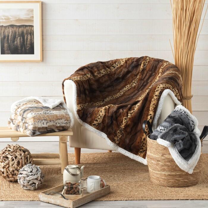 PLAID 125 X 150 CM IMITATION FOURRURE SHERPA GRIZZLY NATUREL