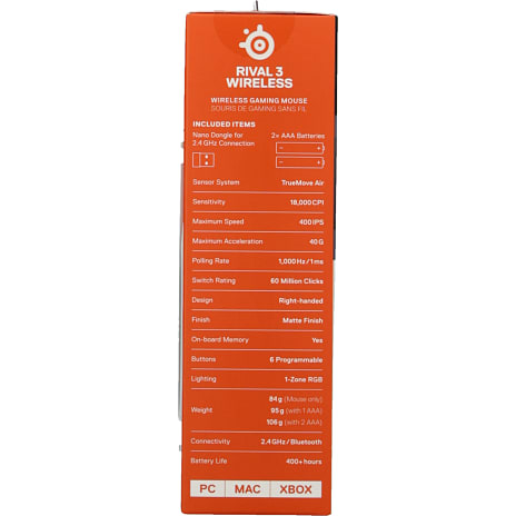 SteelSeries Rival 3 Wireless - mus - 2.4 GHz, Bluetooth 5.0 - mat sort