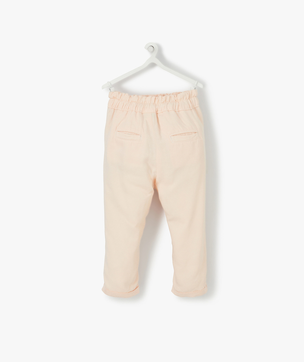 PANTALON FLUIDE BÉBÉ FILLE ROSE EN TENCEL ET LIN