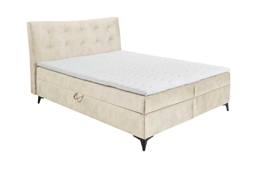 Design Boxbett DECADENCIA 180x200cm beige Samt mit Stauraum Matratze Topper