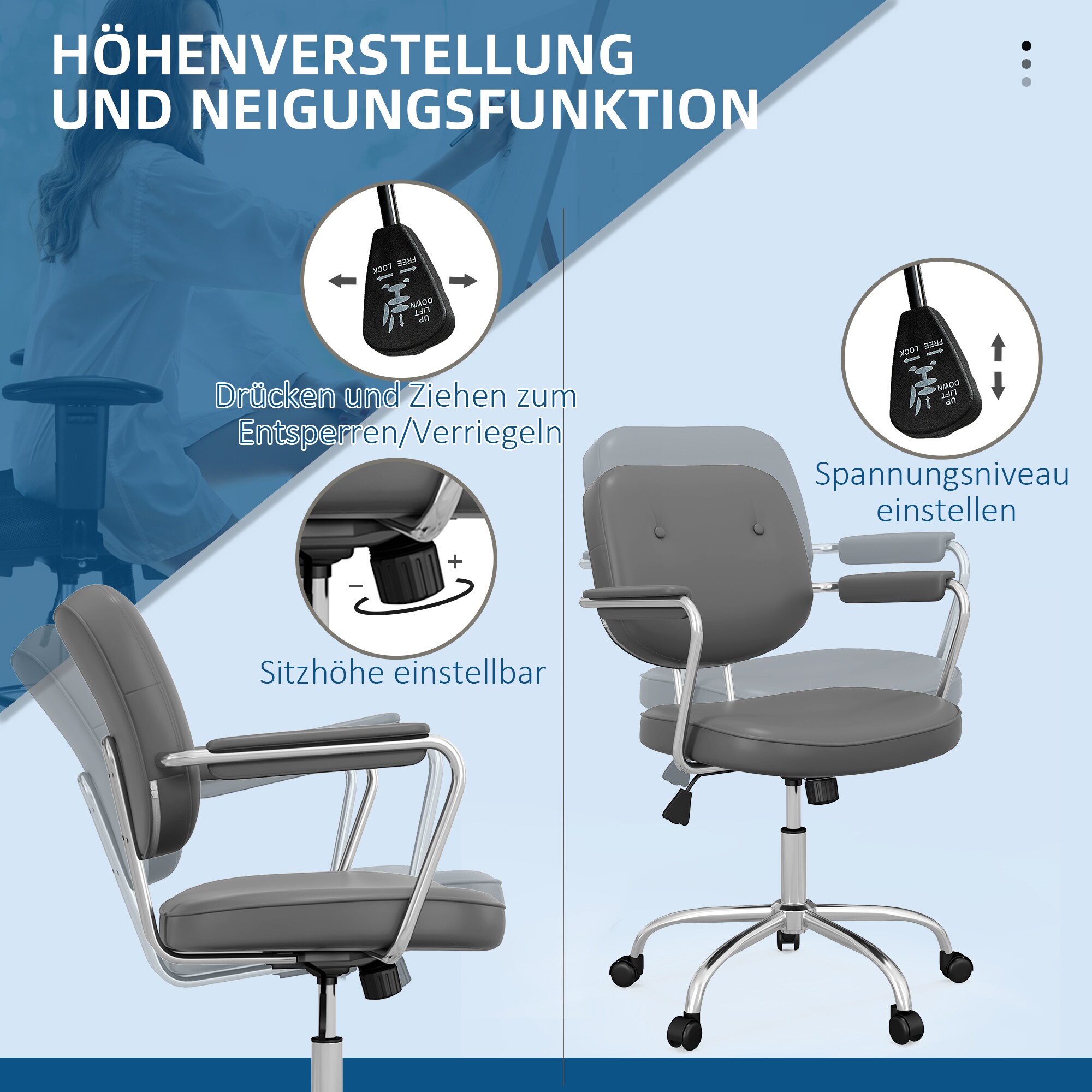 Vinsetto Bürostuhl mit Neigungsfunktion beige 60L x 60B x 92Hcm