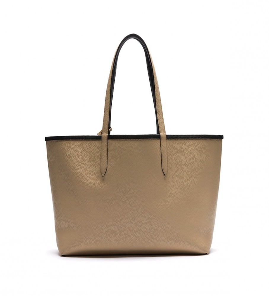 Bolsa Lacoste Anna reversível bicolor, bege e preta - 35x30x14cm -