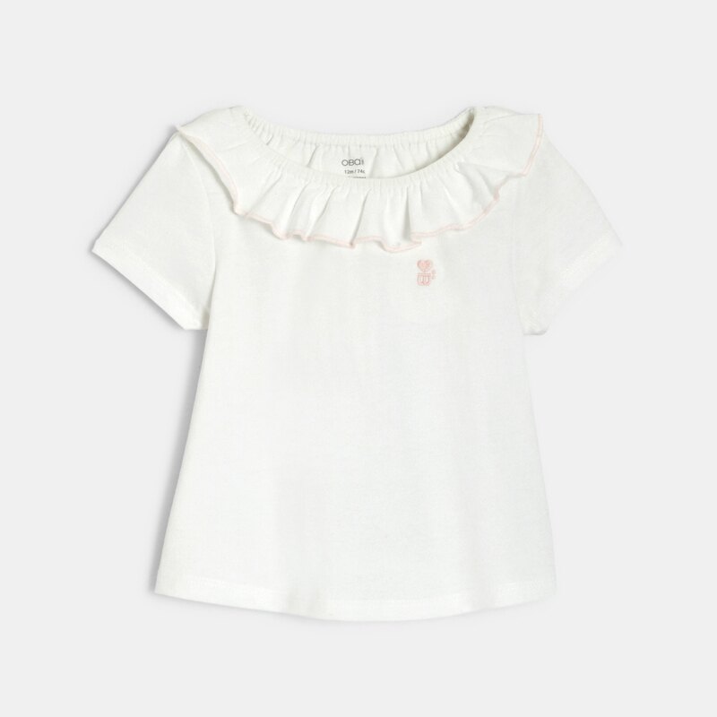 T-shirt col volanté et short molleton oiseaux rose bébé fille Rose