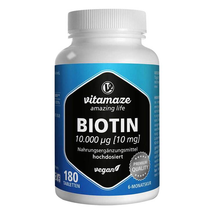 Biotin 10 mg hochdosiert vegan Tabletten, 180 St