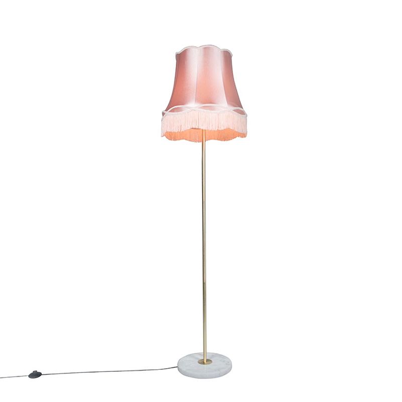 Retro vloerlamp messing met Granny kap roze 45 cm - Kaso