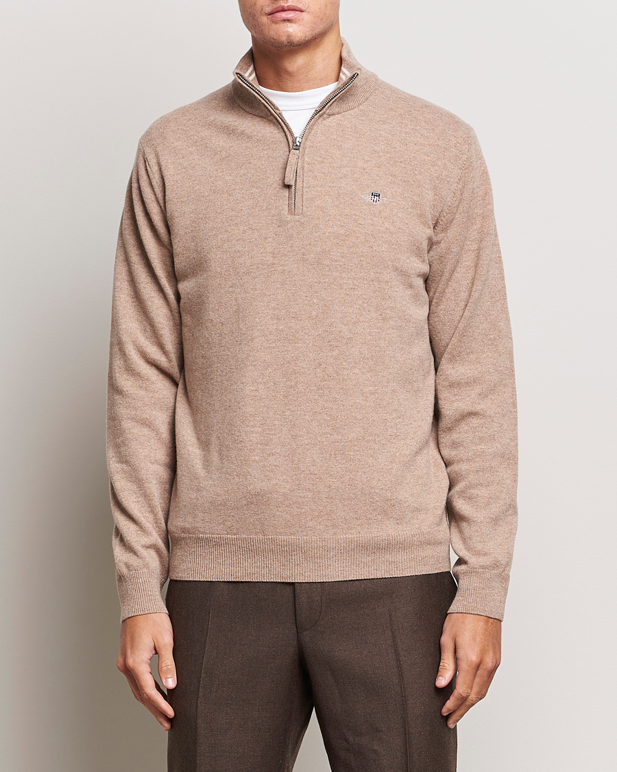 GANT Lamsbwool Half Zip Dark Sand