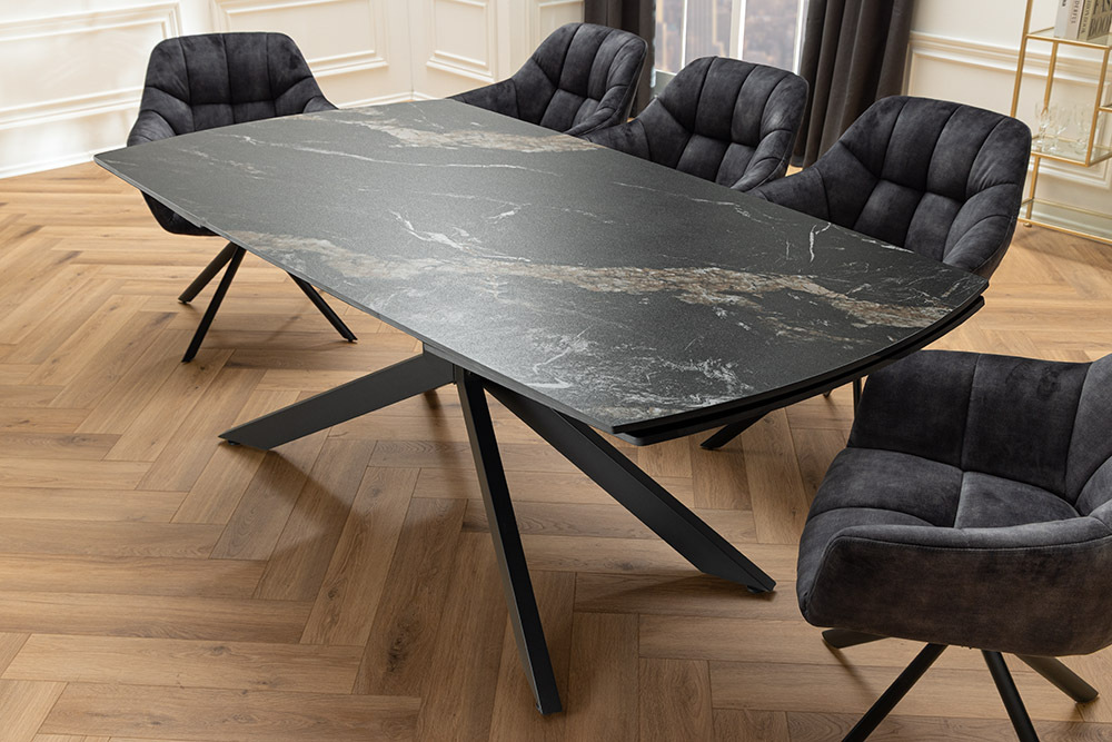 Ausziehbarer Esstisch COSMOS 160-240cm Aurora Oro schwarz gold sand Keramik Metallgestell