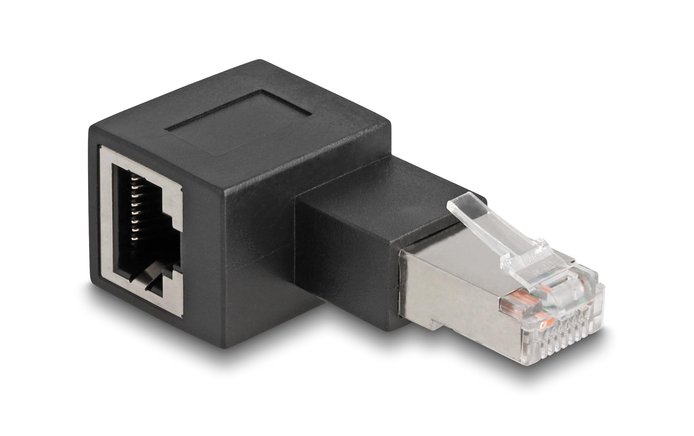Winkeladapter 90° RJ45 nach links, Cat.6A 1 StückDelock RJ45 Stecker zu RJ45 Buchse Adapter Cat.6A 90° nach links gewinkelt