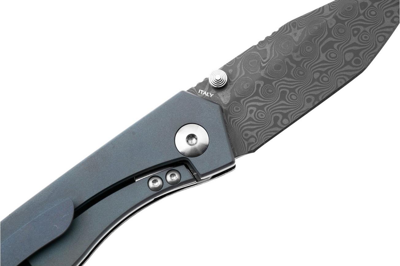 Ocaso Delos 12IBL Damascus Steel, Dark Matter Blue Fatcarbon, zakmes, Kurt Merriken design