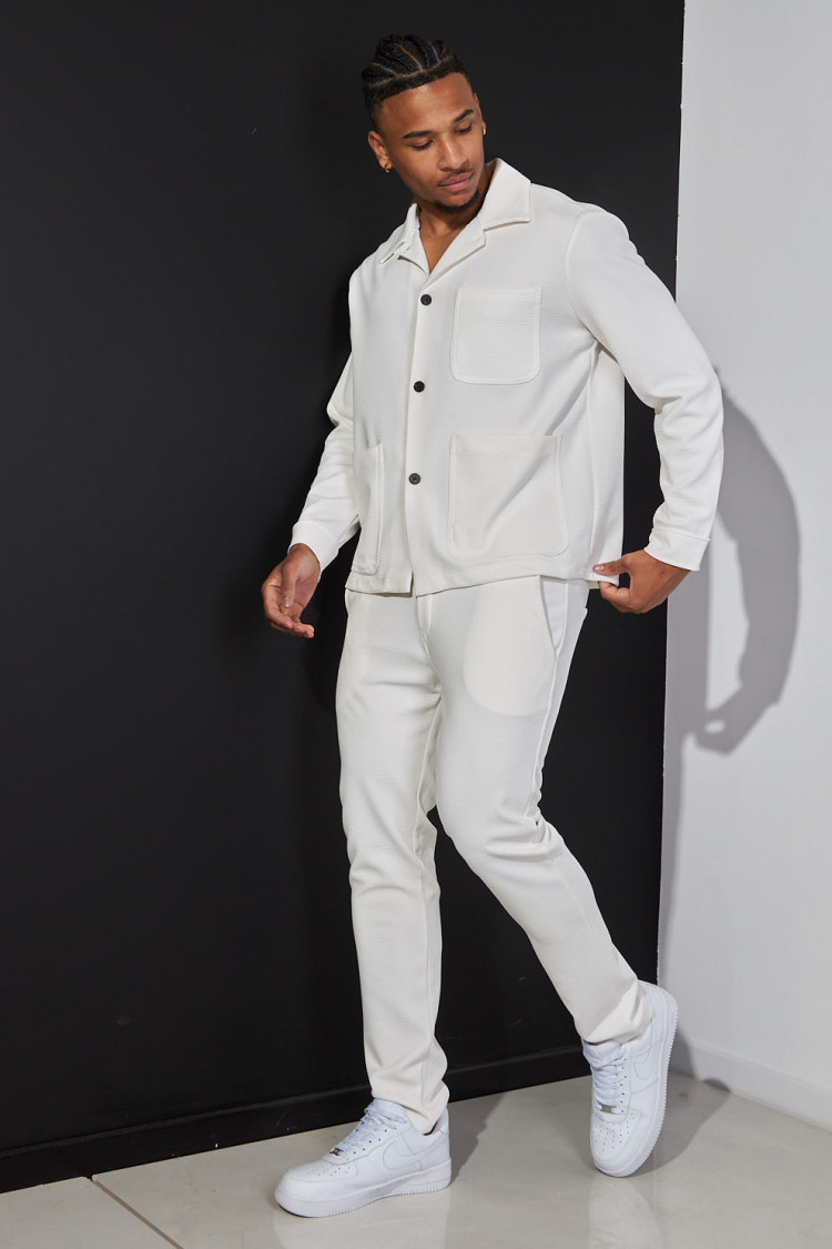 Ensemble 2 pièces chemise + pantalon blanc texturé