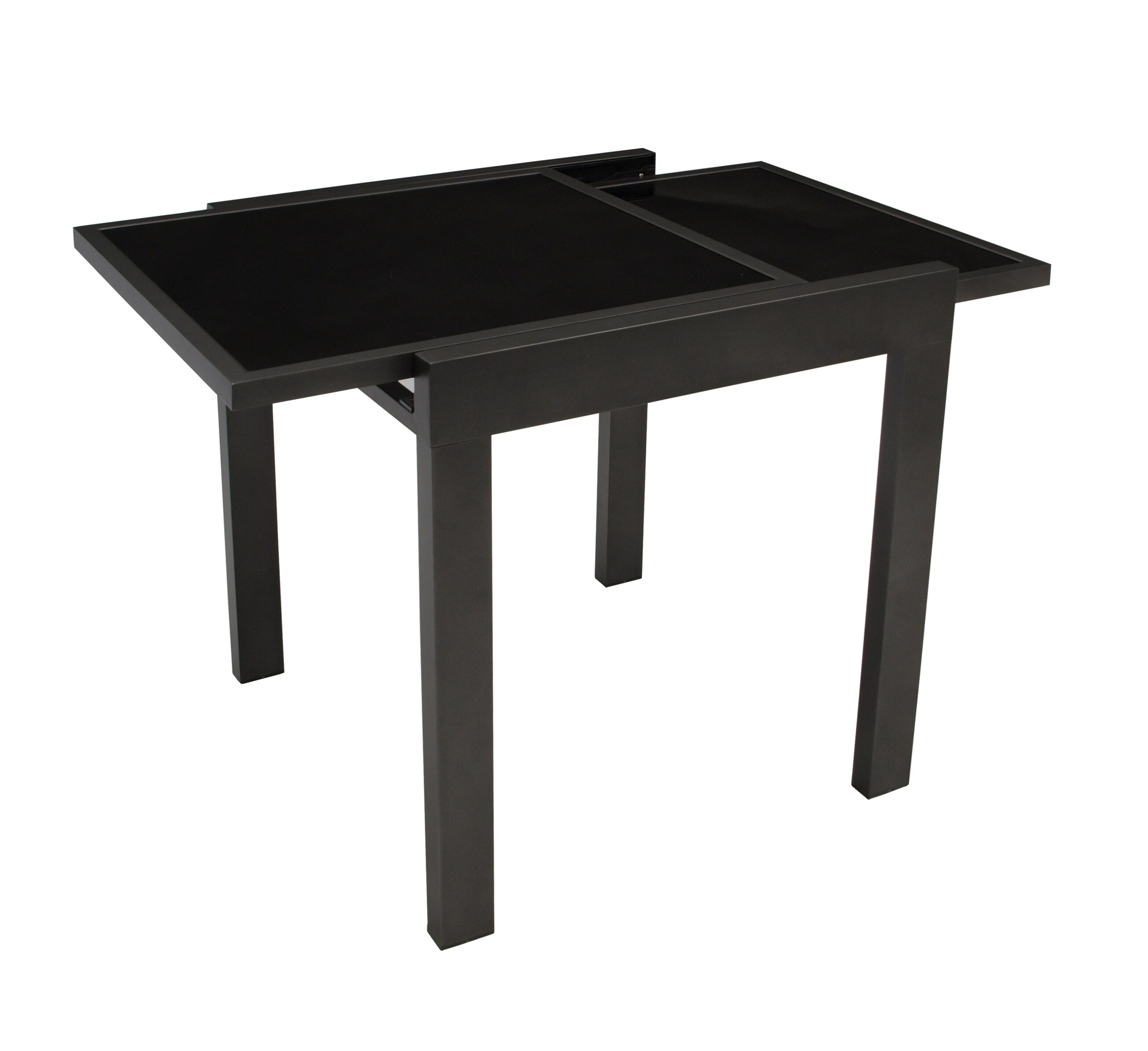 DEGAMO Balkon-Ausziehtisch TORINO 65/130x65cm, Aluminium anthrazit + Glas schwarz