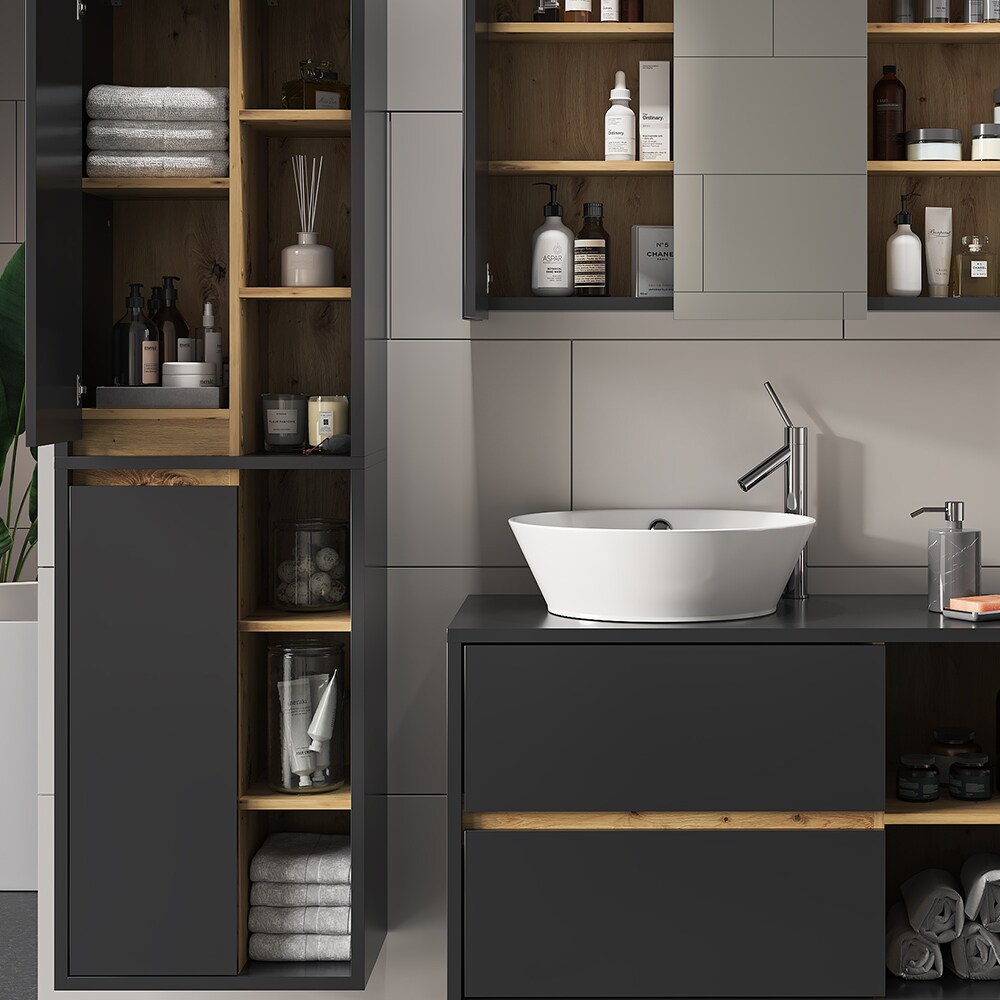 Vicco Badmöbel-Set Badezimmer-Möbel Bad-Schrank Viola Anthrazit Eiche modern Badezimmerschrank Waschtischunterschrank Spiegelschrank Schranktür Schrankfach Ablage Aufbewahrung