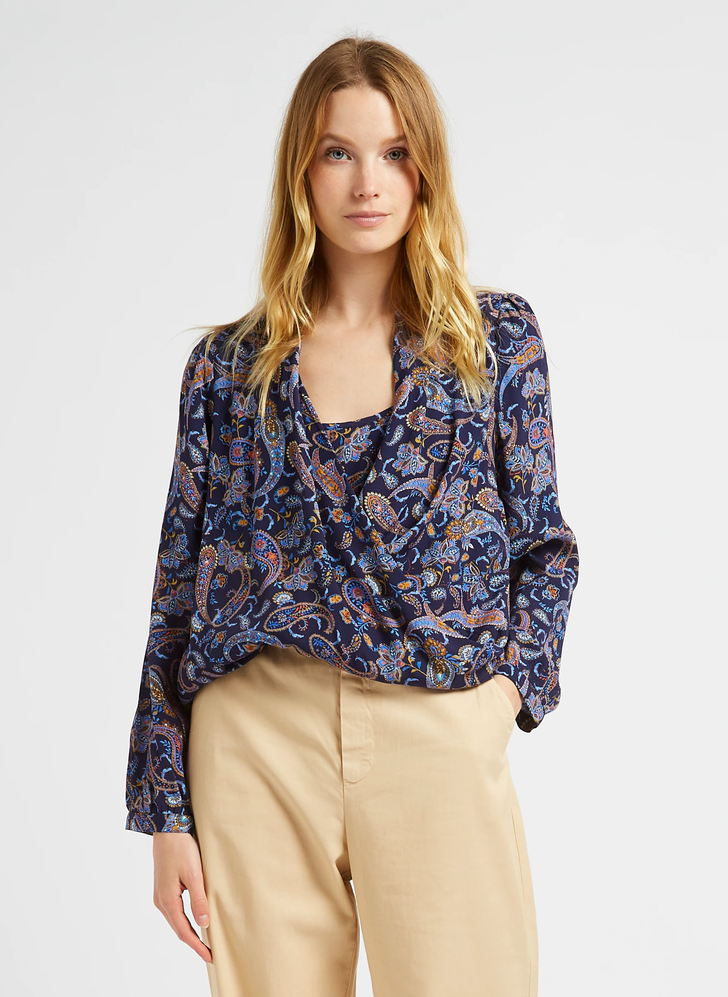 CARA - Blouse cache coeur imprimée | Bleu