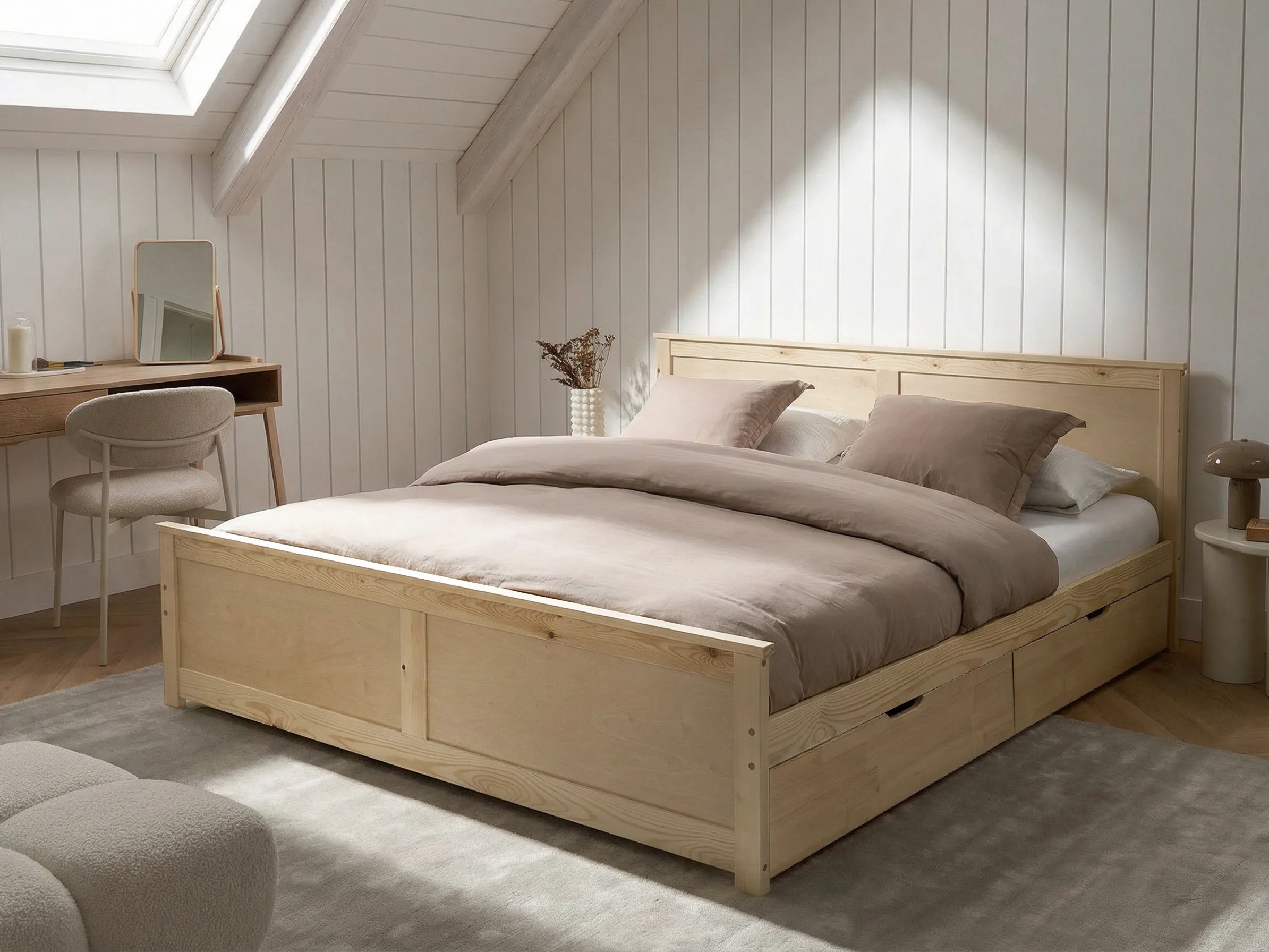 Bed met 2 lades Dennenhout DAUPHIN 180 x 200 cm Lichtbruin