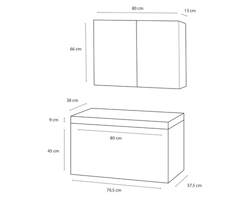 Badkamermeubelset Differnz Somero BxHxD 80 x 120 x 38 cm, antraciet fronten, met witte gegoten mineraalwastafel