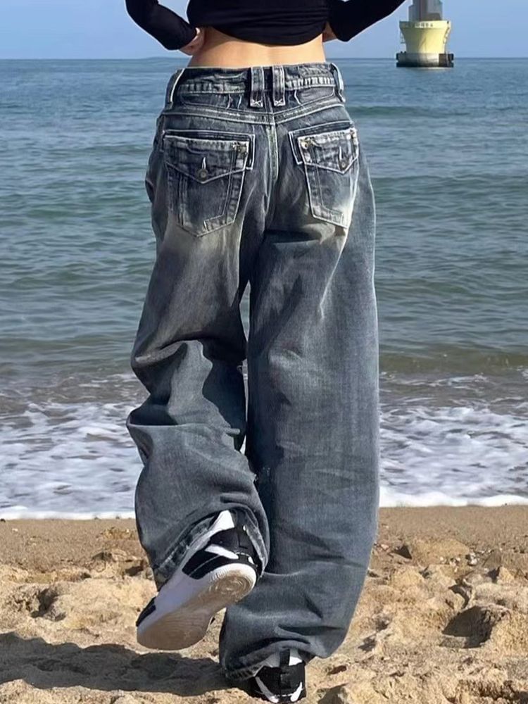 Jerolenea - Mid Rise Washed Wide Leg Jeans
