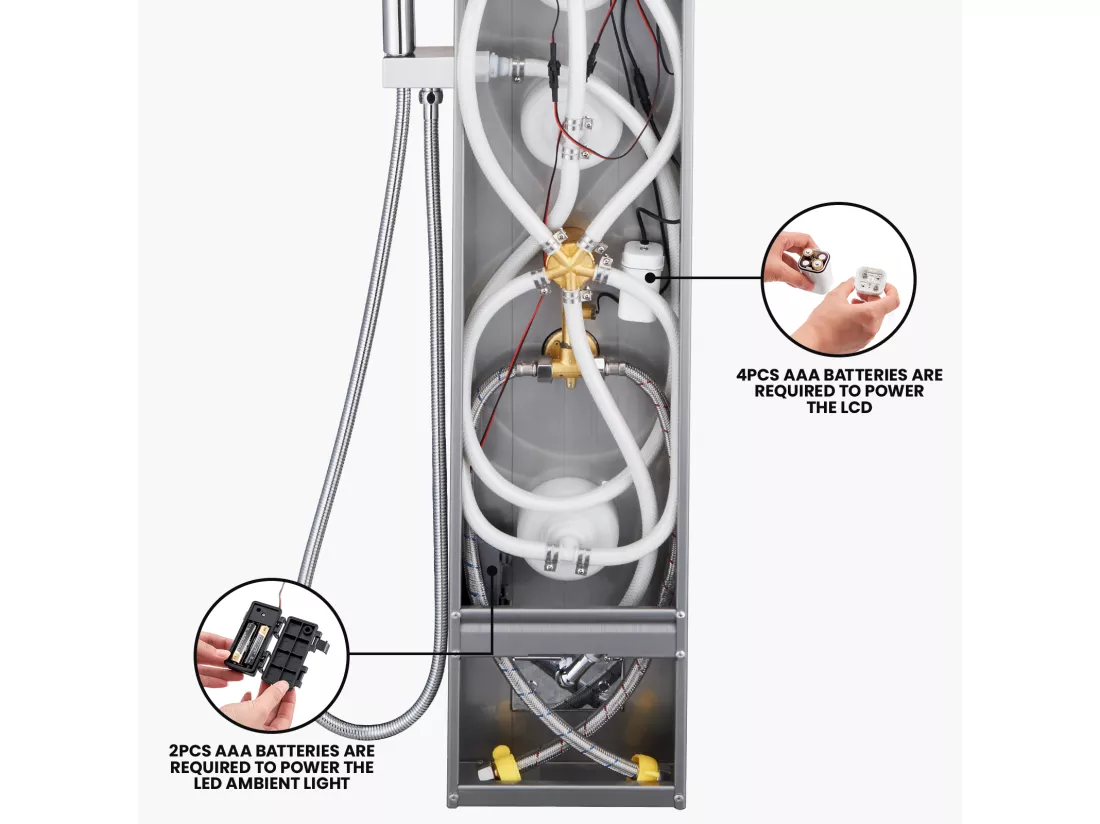 Panneau de Douche AURALUM MAX Colonne de Douche Hydromassante LED Panneau de Douche en Acier Inox Brossé avec 3 Jets de Massage pour Salle de bain