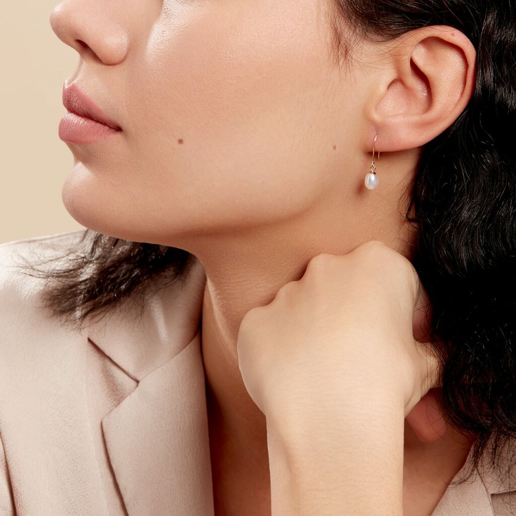 Boucles D'oreilles Pendantes Baroque Or Jaune Perle De Culture