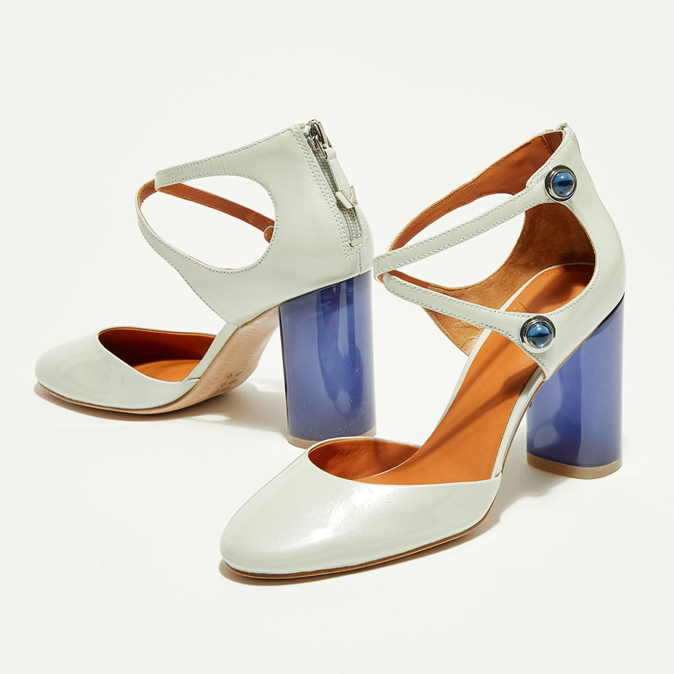 What For Babies en Cuir Lil blanc/bleu ciel - Talon 9.5 cm