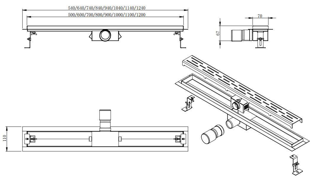 Mueller Luxa RVS douchegoot 100x7cm met flens