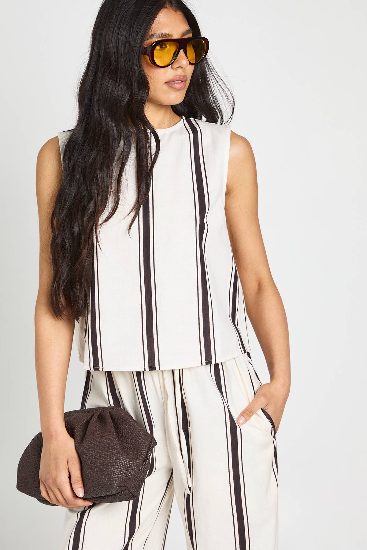 boohoo Ensemble Coordonné Tall Haut Boxy Et Pantalon Large À Rayures Effet Lin