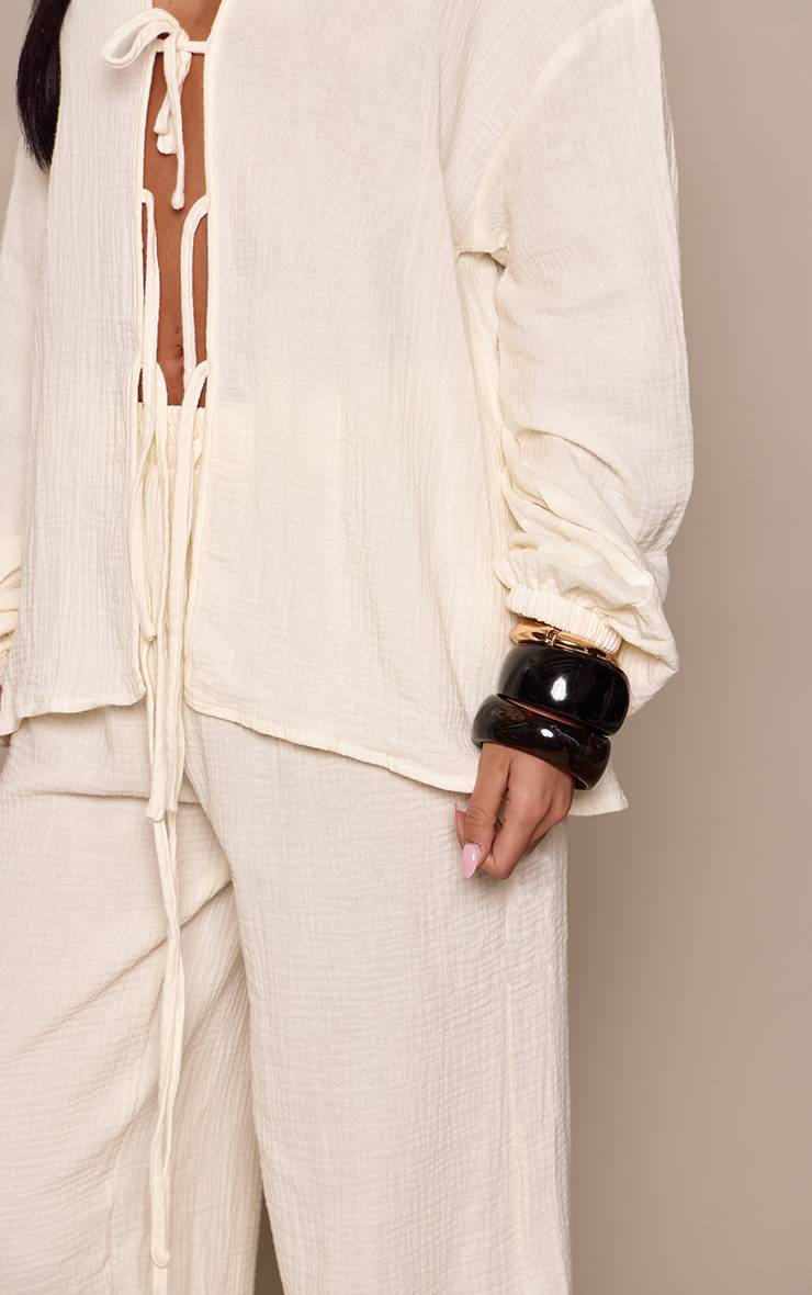 Crème Pantalon Large En Gaze Texturée Pour Grandes Tailles