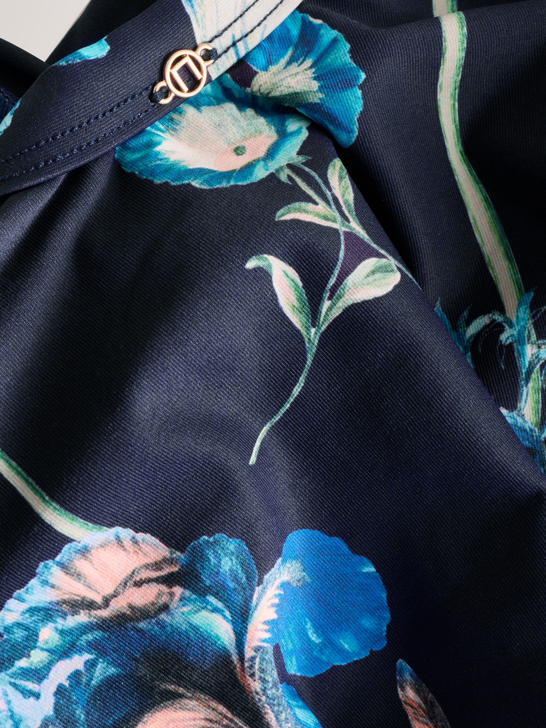 Kew Collection marineblauw met bloemenprint - Vormgevend badpak met buikcorrectie