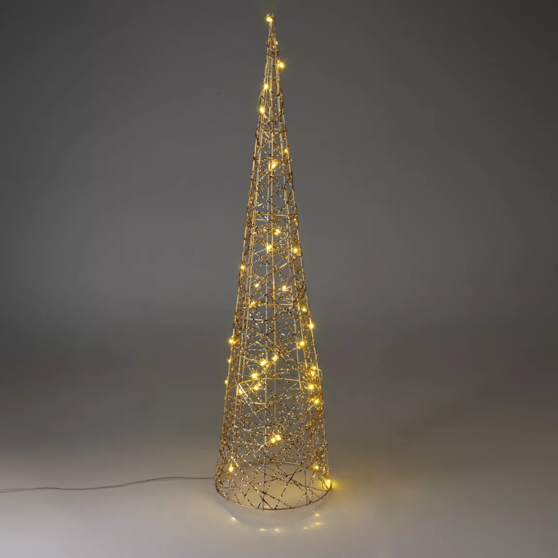 Cône lumineux à piles 40 LED (H80 cm) Christmas Or et blanc chaud
