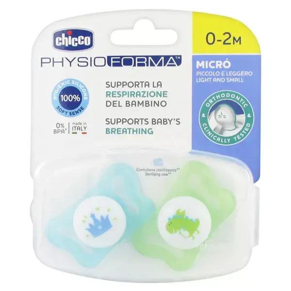 Chicco Physio Micro Sucette +0m Prince Dragon Lot de 2