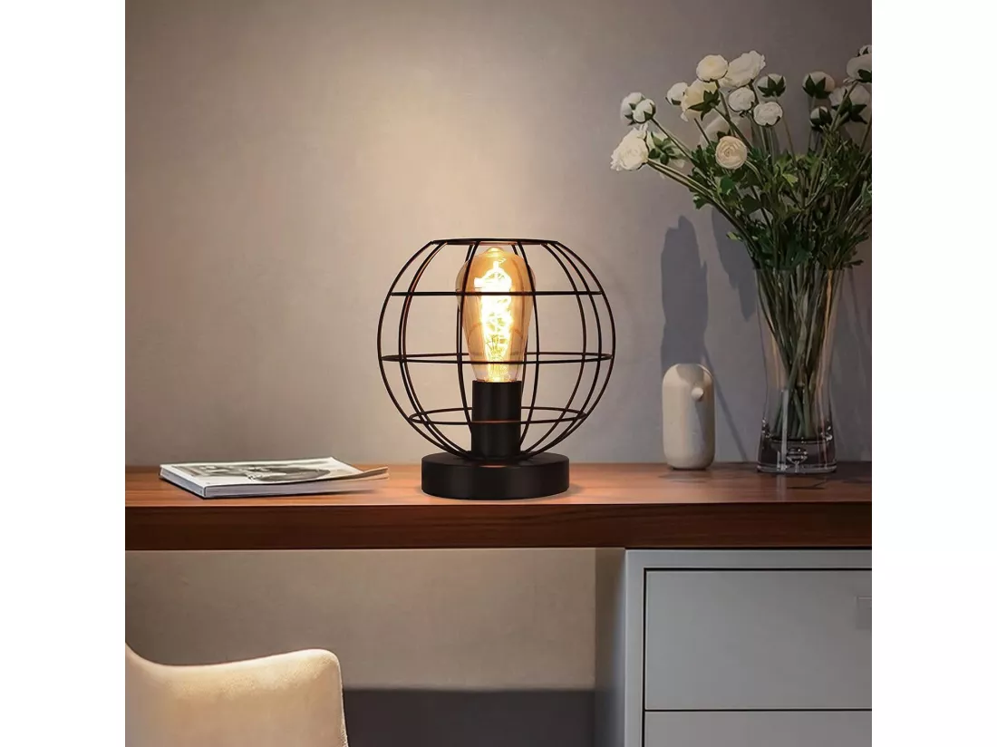 NETTLIFE Lampe de table vintage noir - lampe de chevet rétro lampe E27 douille en métal déco industrielle - Max 40W - Sans ampoules