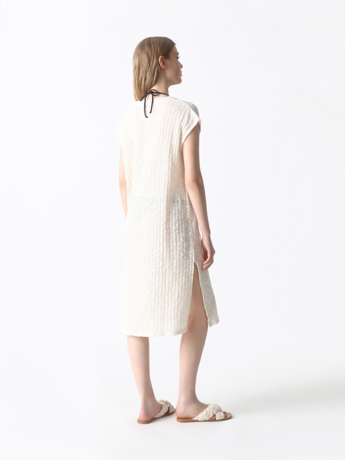 Vestido midi rústico - Branco-creme
