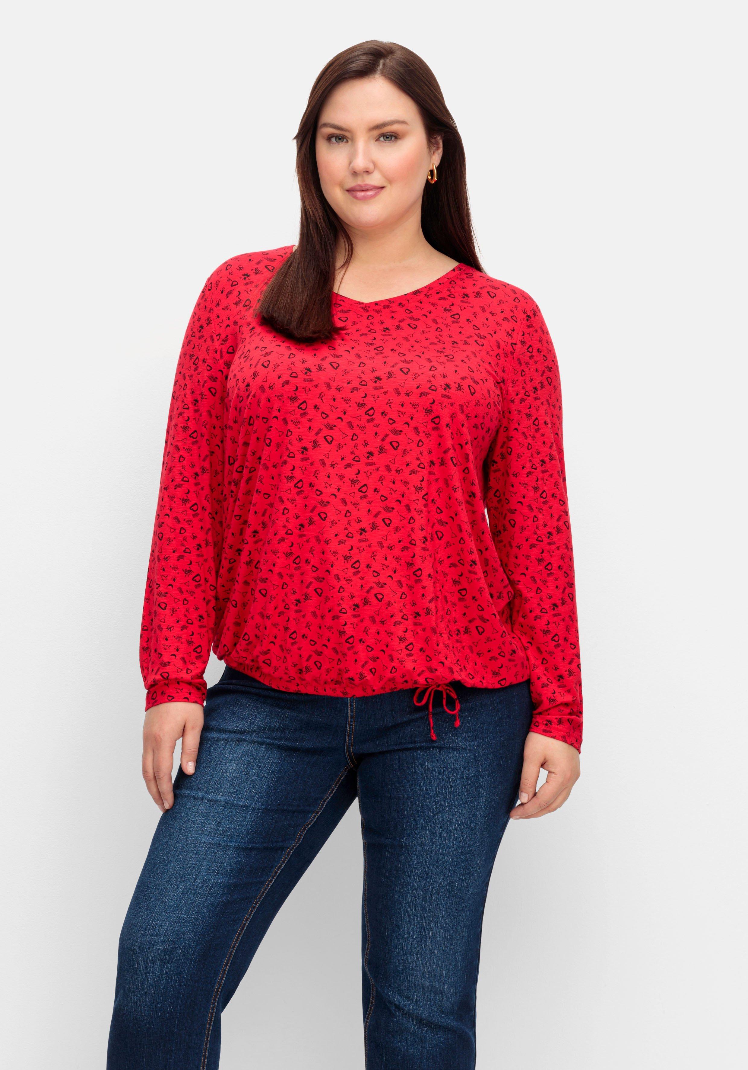 Langarmshirt mit Alloverdruck und Saum-Bindeband