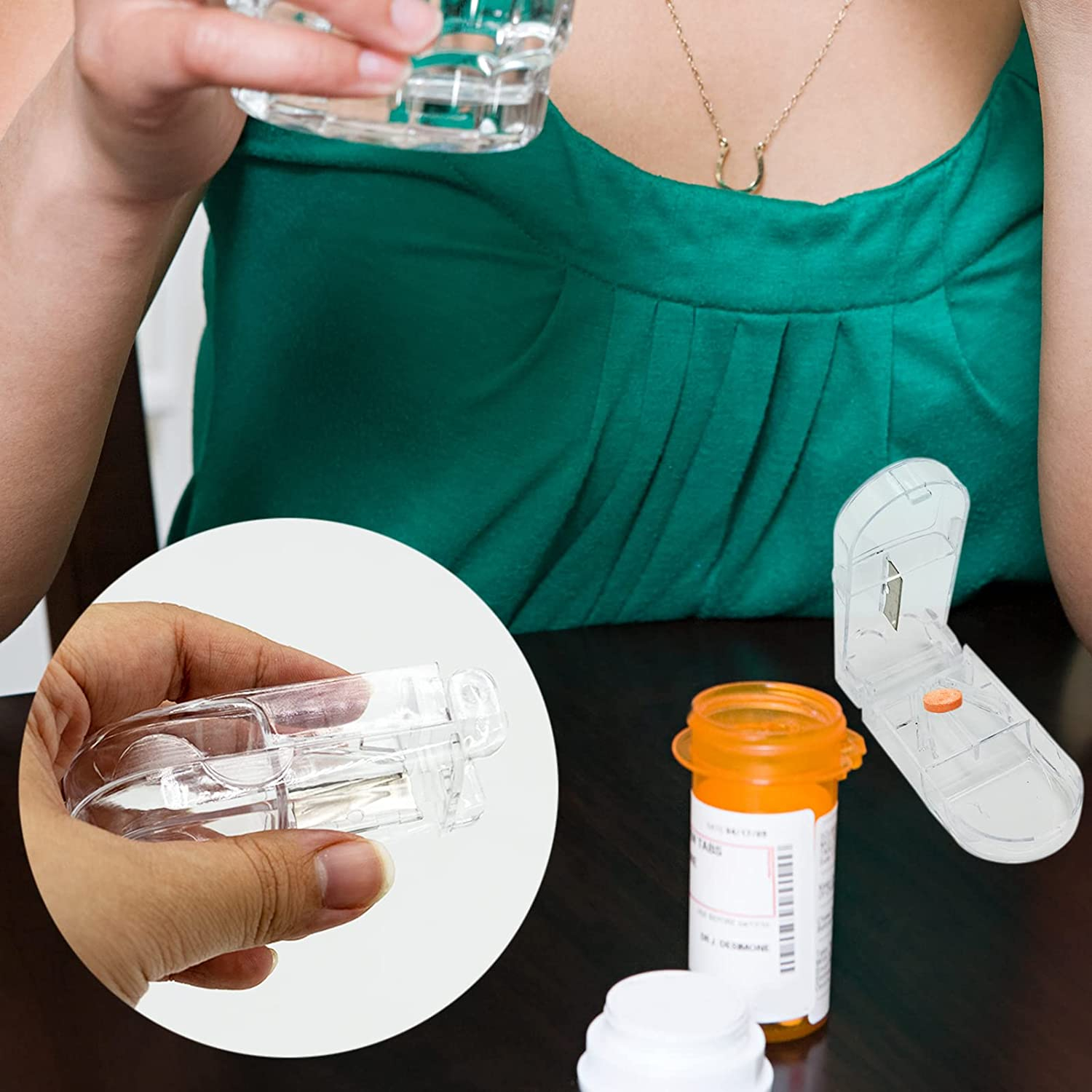 (85x40mm) Tabletten Teiler Mini Medikamenten Schneider mit Aufbewahrungsfach - Blau