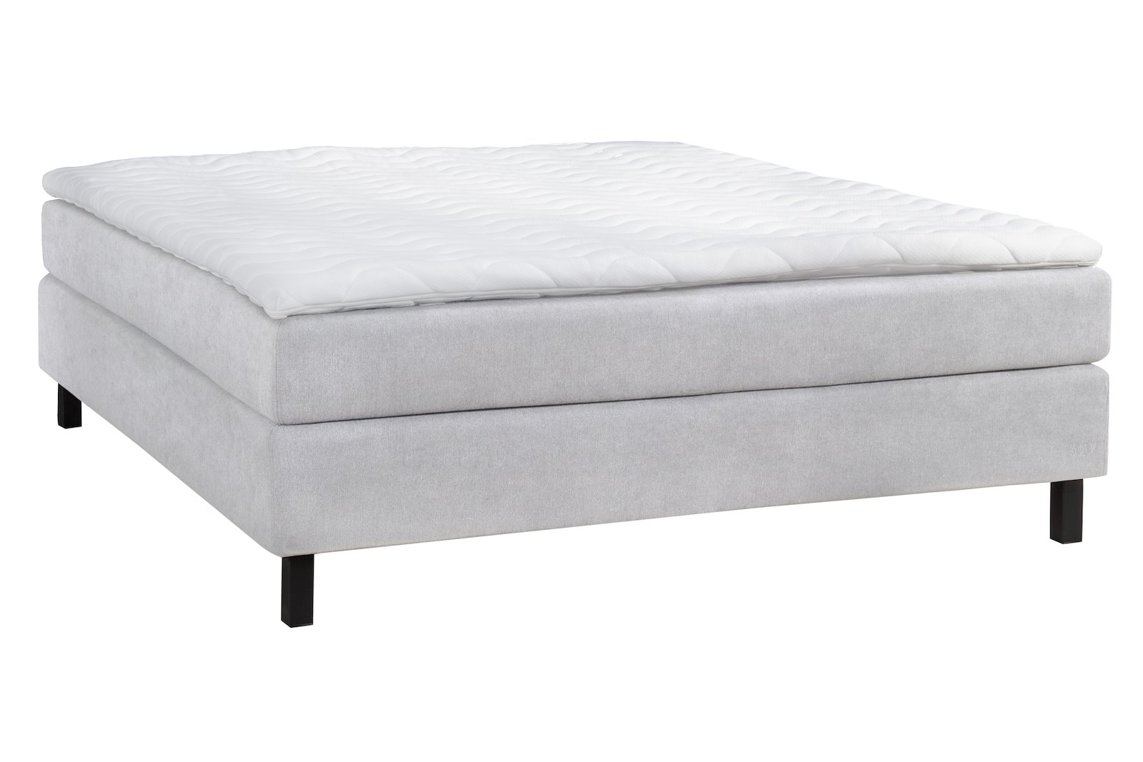 XOV Komfort 5 kontinental 150x200 cm Tekstil Primo Lys Grå 84, medium/medium, XOV Komfort 5 overmadrass og sorte ben 15 cm