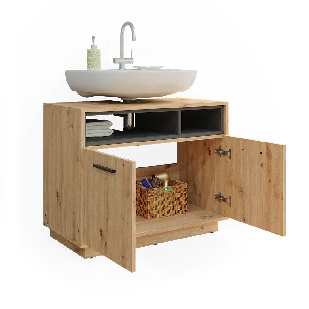 Vicco Waschtischunterschrank Waschbeckenunterschrank Beatrice Eiche Anthrazit modern 80x64 cm Badkommode Badschrank Badezimmer Schrank Badmöbel Schranktür Schrankfach
