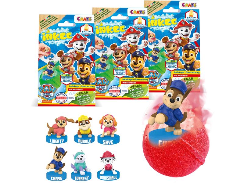 Craze Badekugel Inkee – Paw Patrol 1 Stück Überraschungs-Badebombe mit einem Paw Patrol Stempel