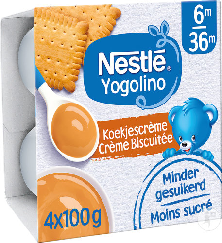 Nestlé Yogolino Crème Biscuitée Moins Sucré Bébés 6-36 Mois Pots 4x100g