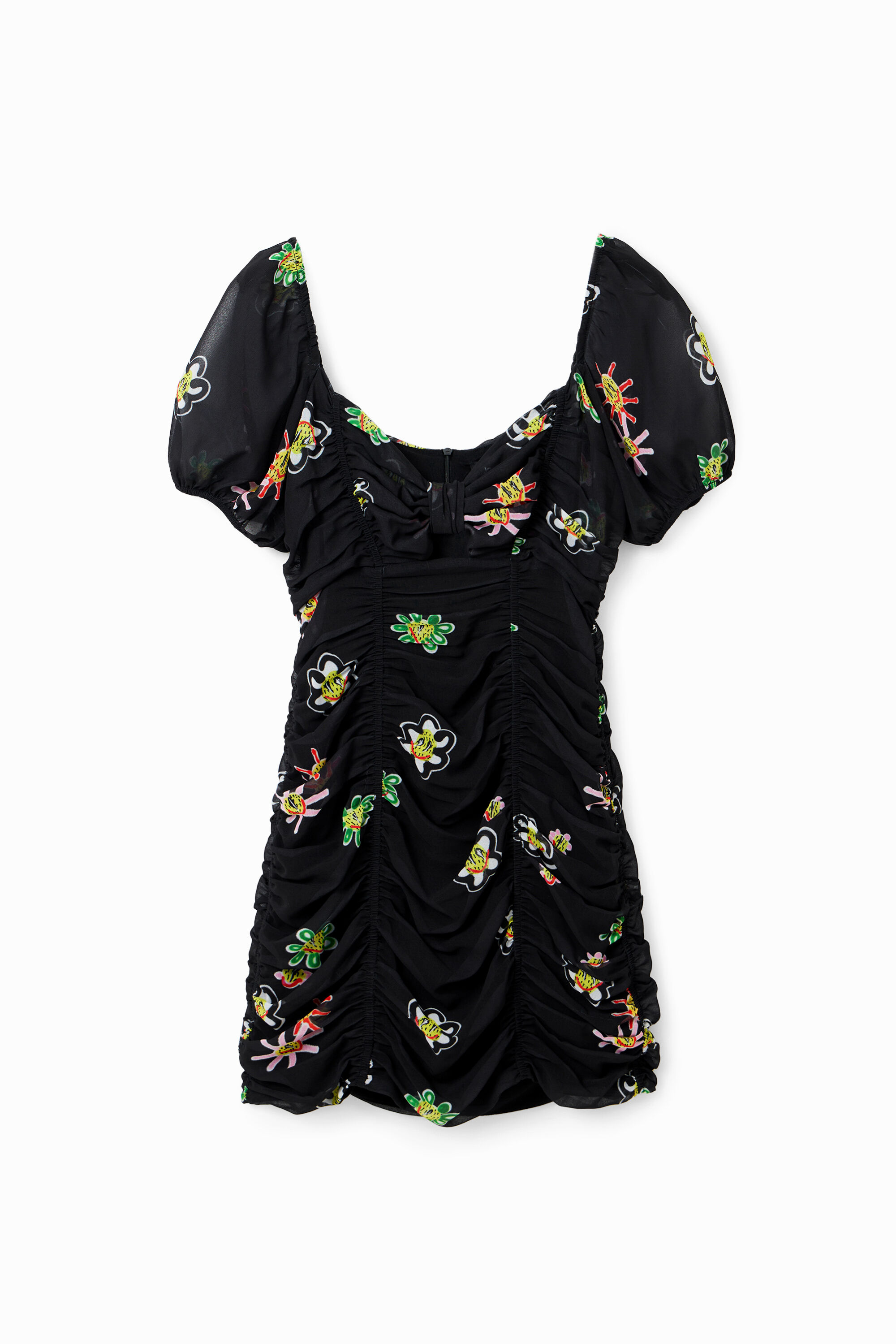 Robe courte froncée nœud